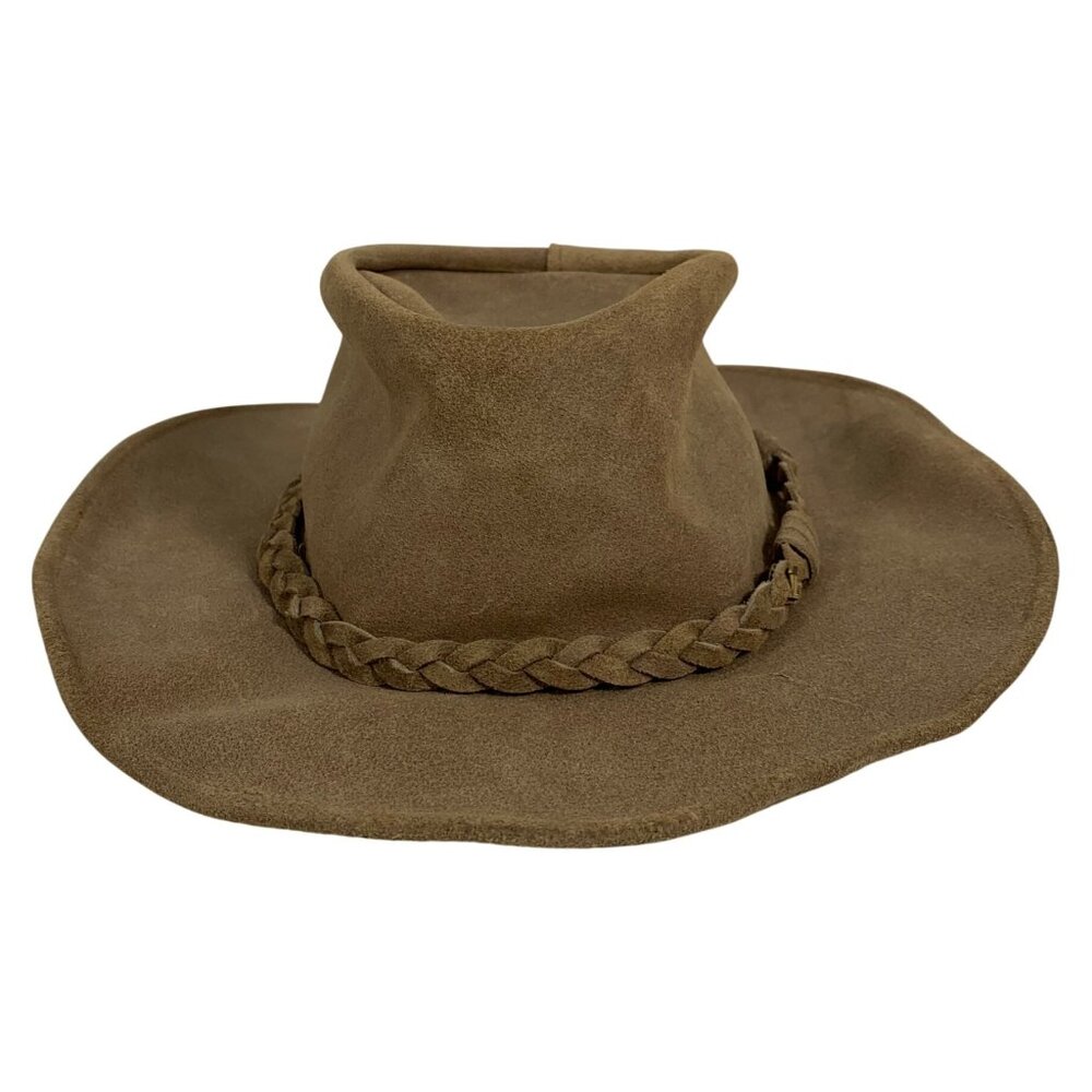 VTG MINNETONKA The Outback Brown Leather Western Hat Braided Band USA Harley Pin